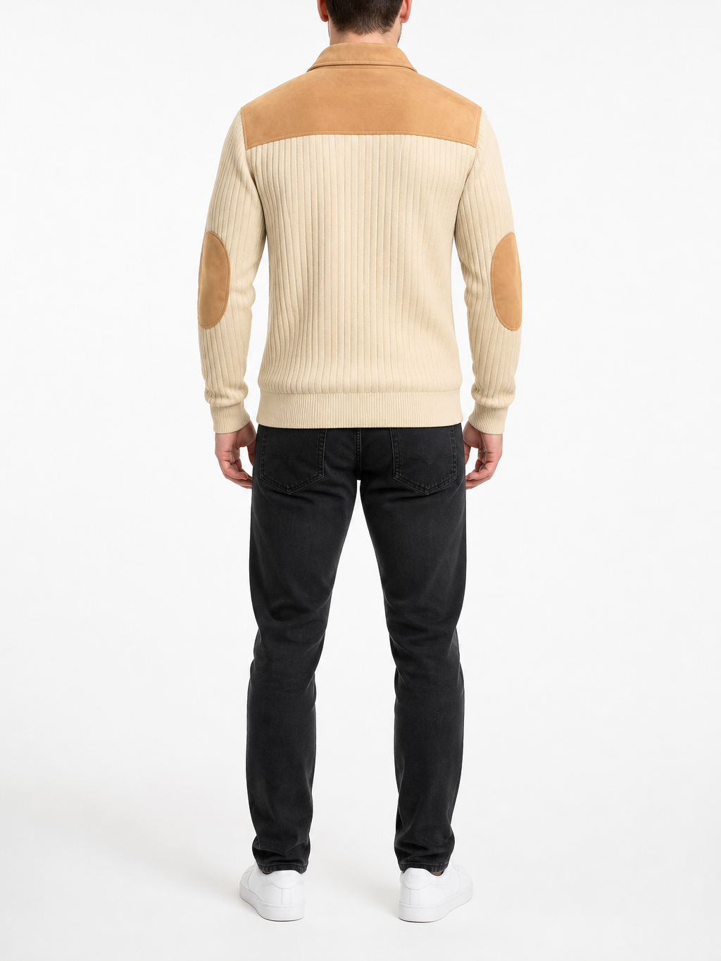 Men's Zip Neck Jumper – Colour Block Knit, Stand Collar