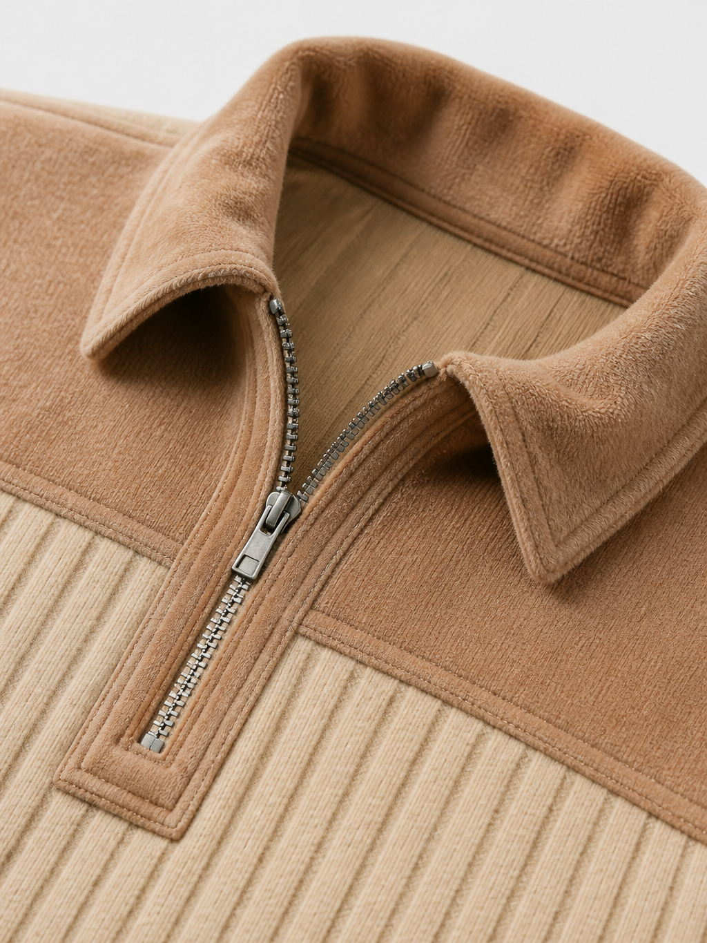Men's Zip Neck Jumper – Colour Block Knit, Stand Collar