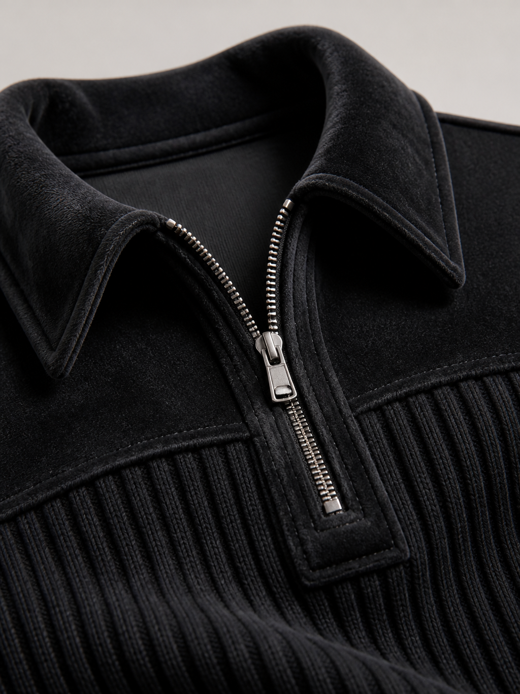Men's Zip Neck Jumper – Colour Block Knit, Stand Collar