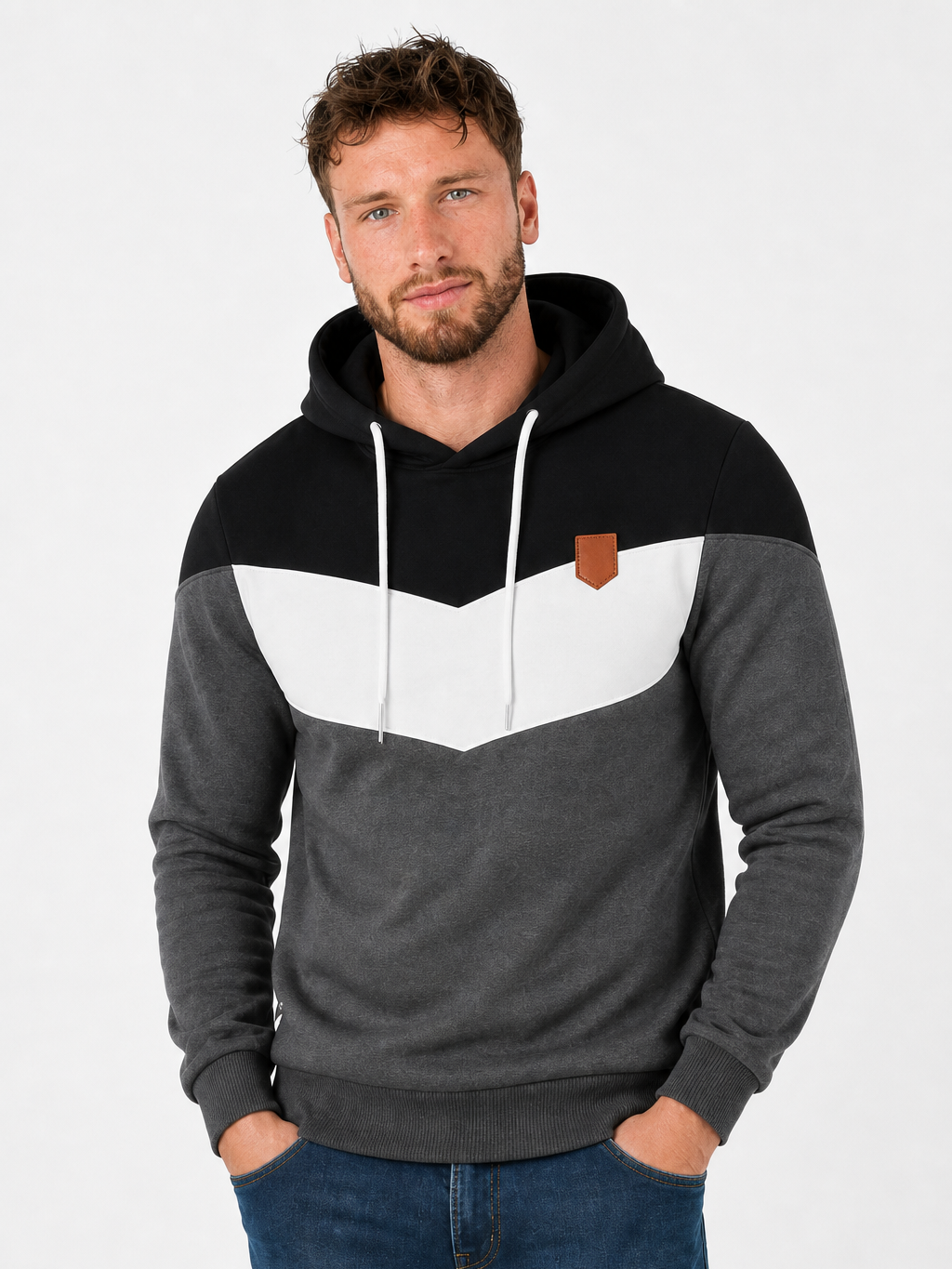 Men's Lined Hoodie – Colour Block, Relaxed Fit