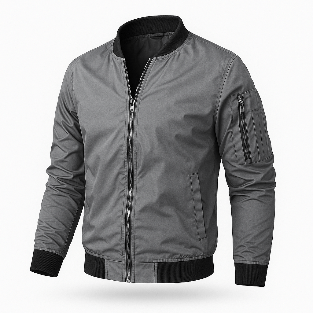 Men's Lightweight Bomber Jacket – Ribbed Collar, Side Pockets