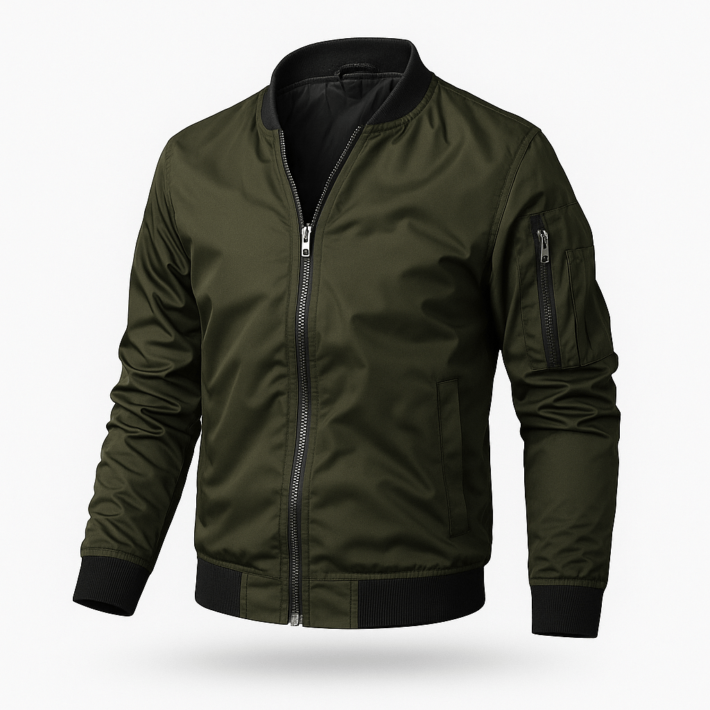 Men's Lightweight Bomber Jacket – Ribbed Collar, Side Pockets