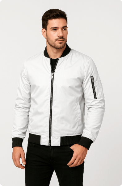 Men's Lightweight Bomber Jacket – Ribbed Collar, Side Pockets