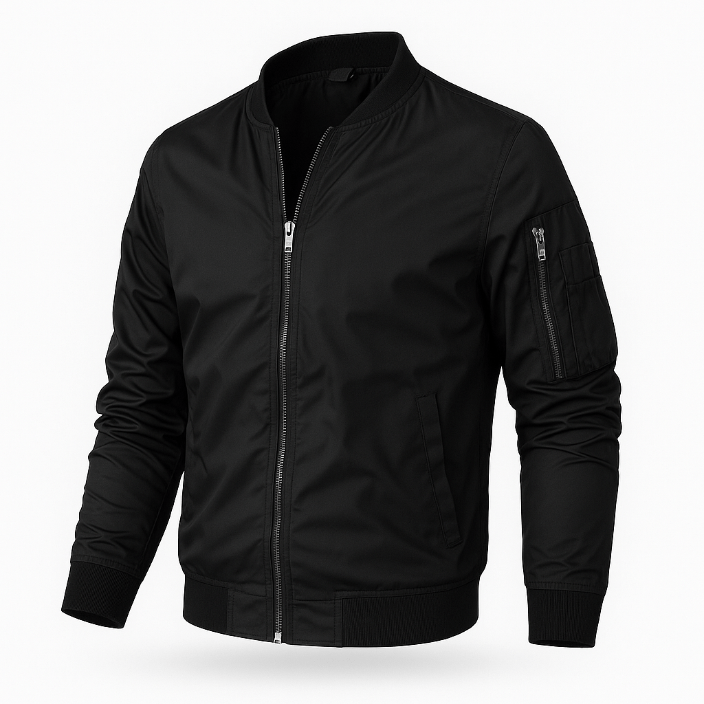 Men's Lightweight Bomber Jacket – Ribbed Collar, Side Pockets