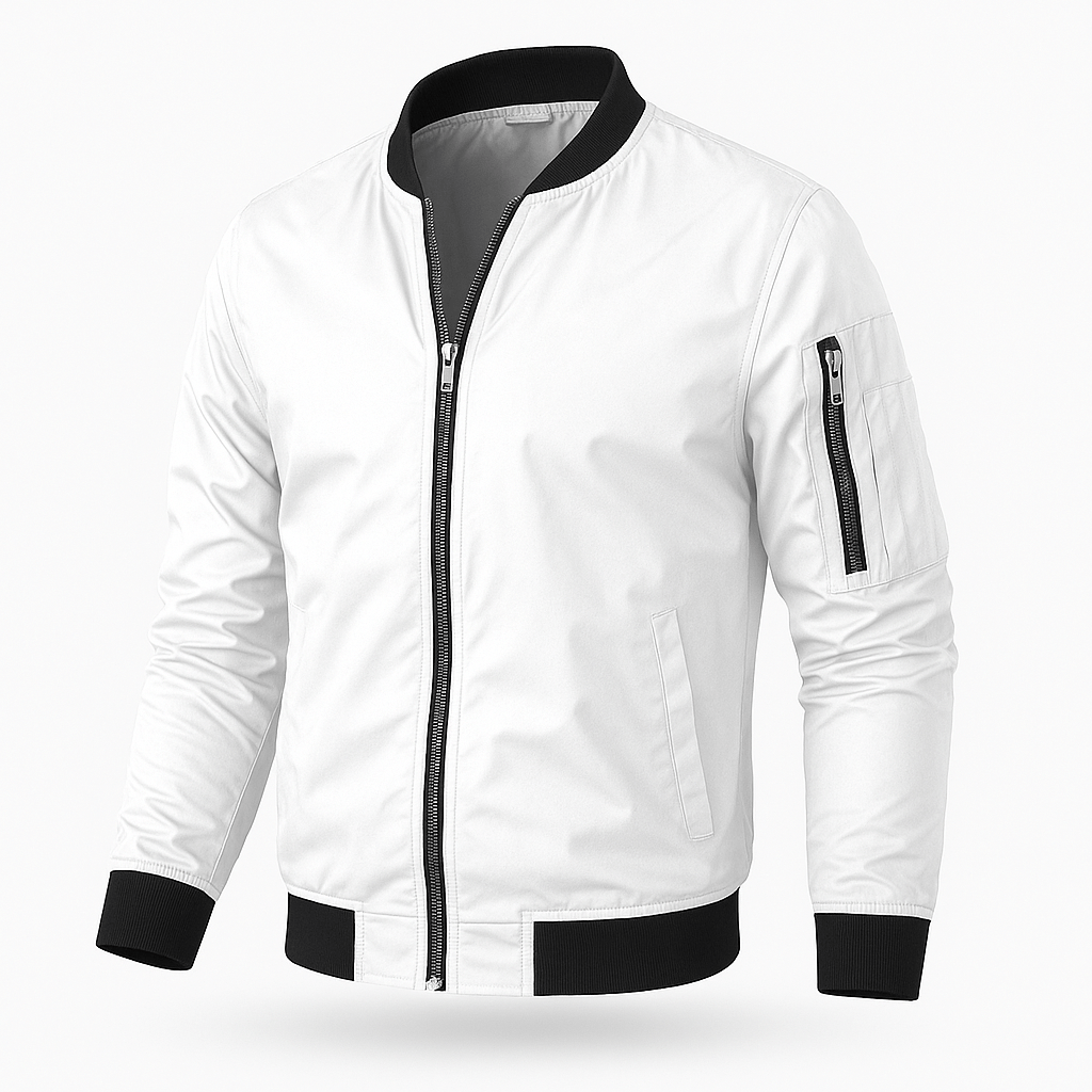 Men's Lightweight Bomber Jacket – Ribbed Collar, Side Pockets