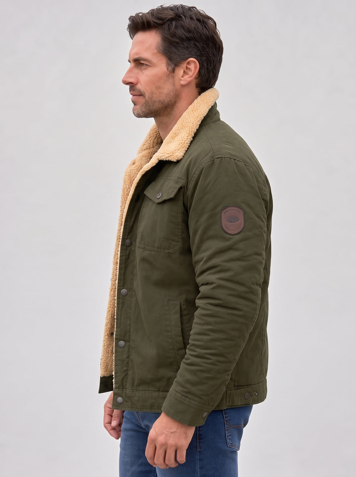 Men's Sherpa Lined Jacket – Button Front Workwear Style, Regular Fit