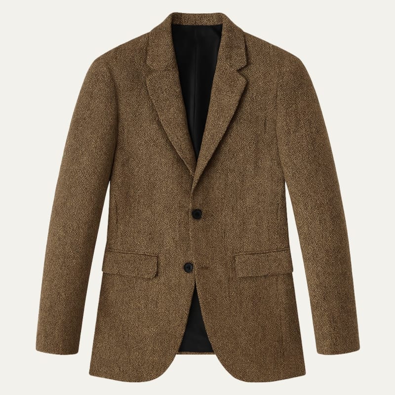 Men's Herringbone Wool Blend Blazer – Two Button, Slim Fit