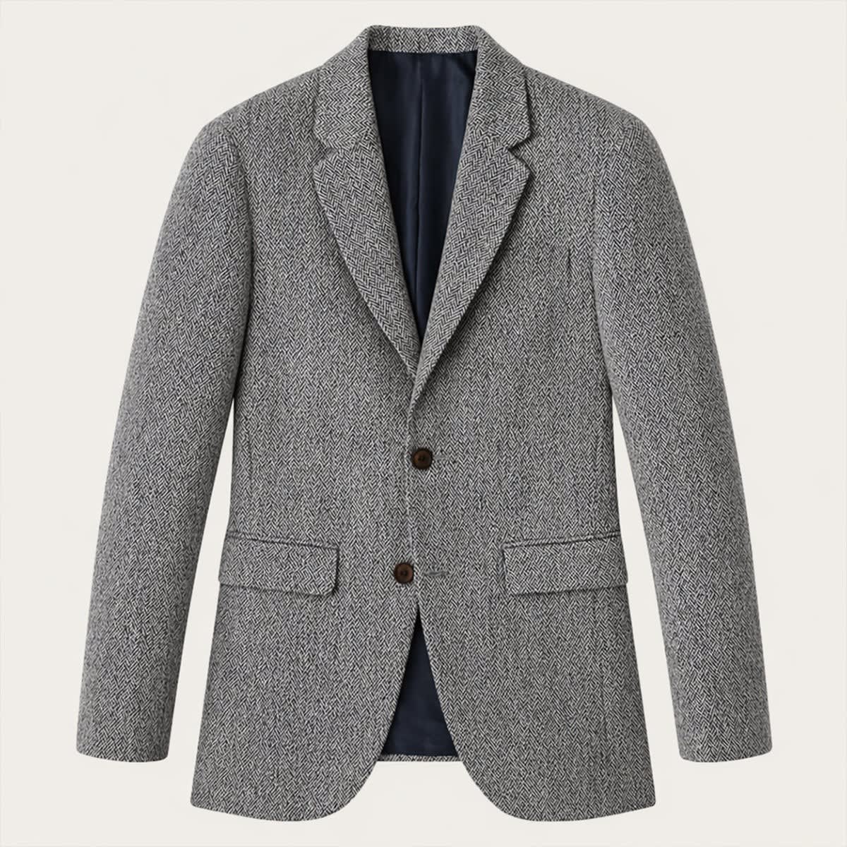 Men's Herringbone Wool Blend Blazer – Two Button, Slim Fit