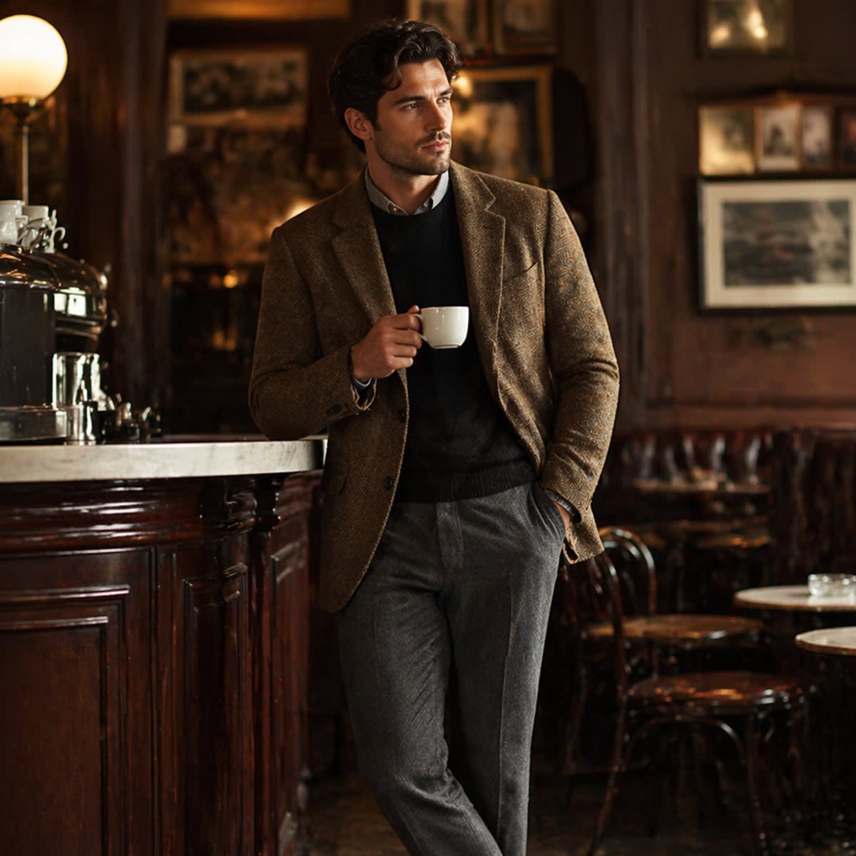 Men's Herringbone Wool Blend Blazer – Two Button, Slim Fit