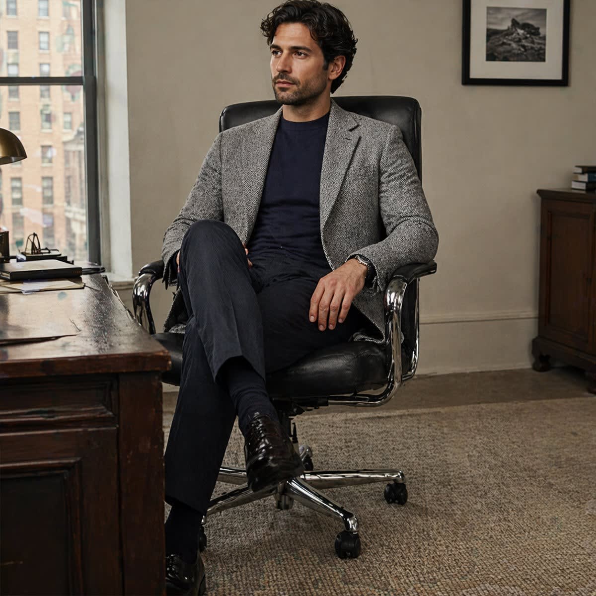 Men's Herringbone Wool Blend Blazer – Two Button, Slim Fit