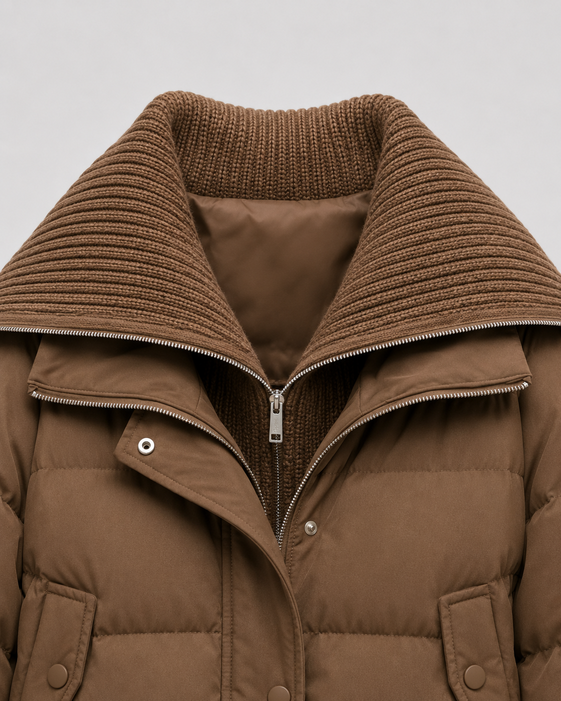 Women's Cropped Puffer Jacket – Ribbed Knit Collar