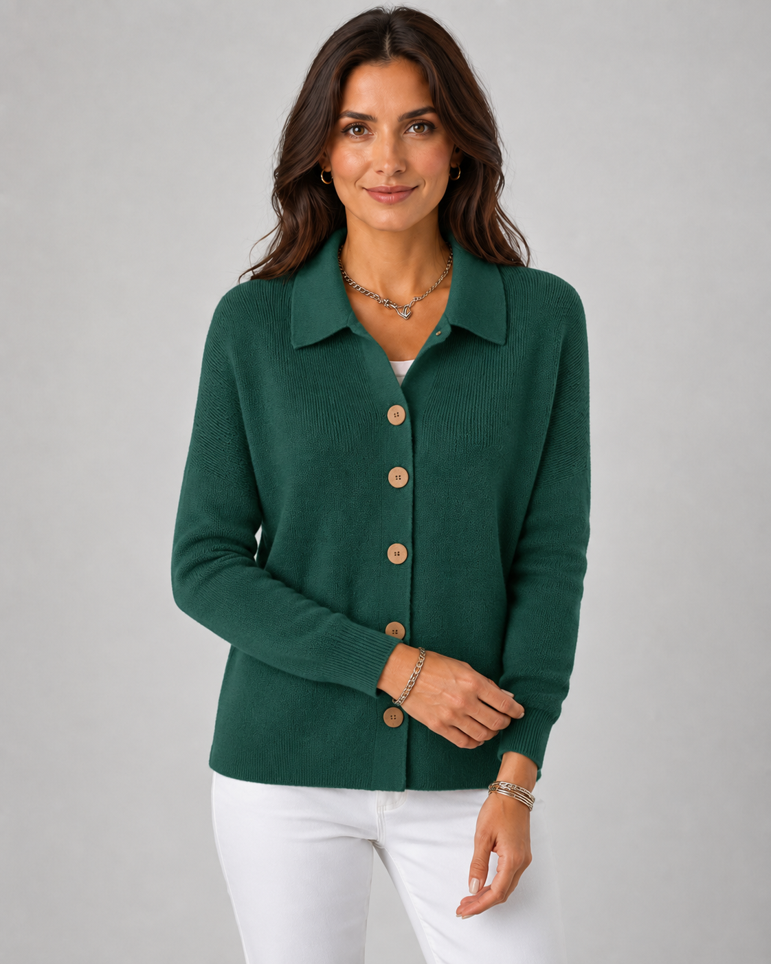 Women's Collared Knit Cardigan – Button Front, Stretch Fabric