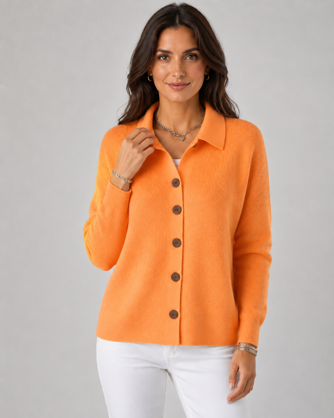 Women's Collared Knit Cardigan – Button Front, Stretch Fabric