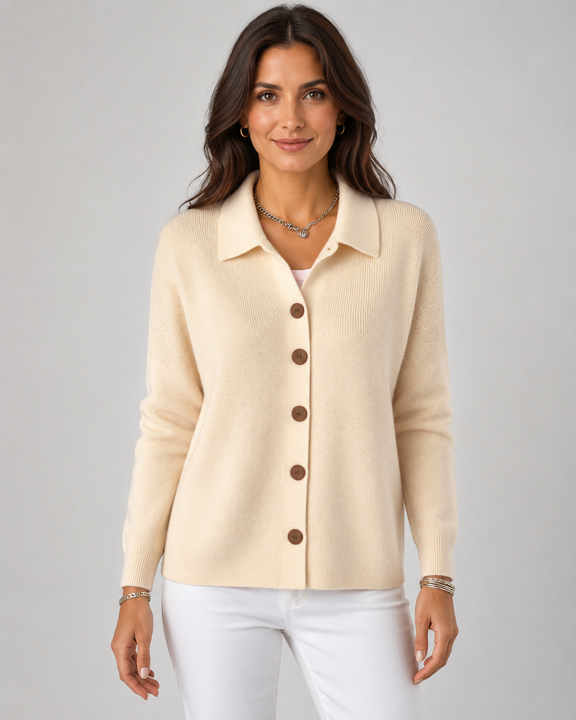 Women's Collared Knit Cardigan – Button Front, Stretch Fabric