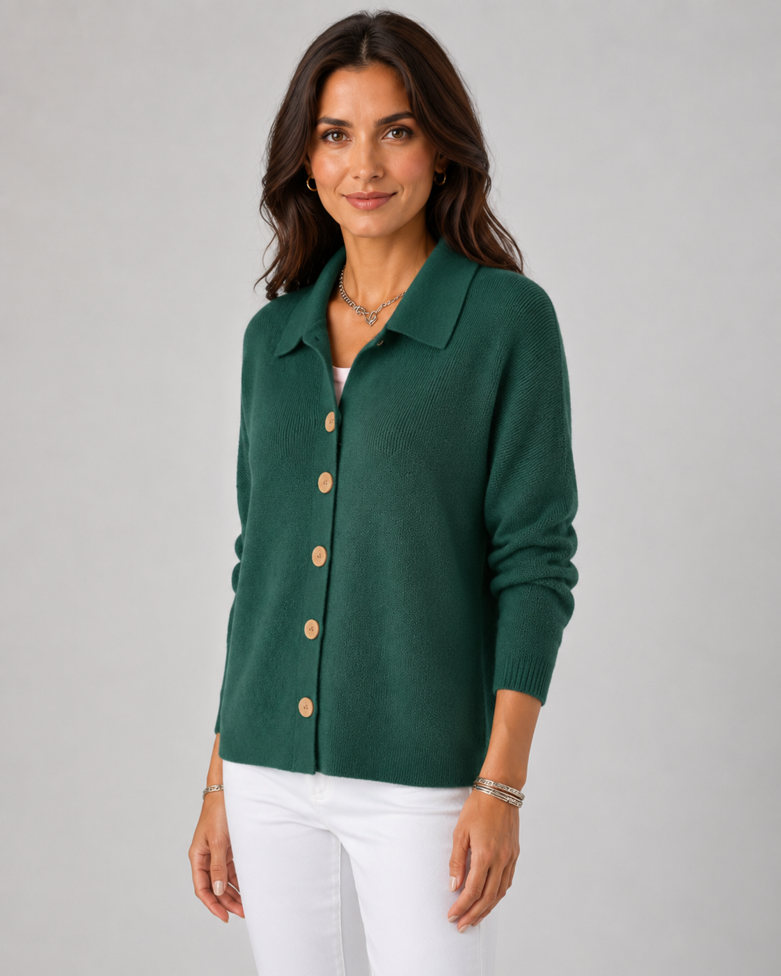 Women's Collared Knit Cardigan – Button Front, Stretch Fabric