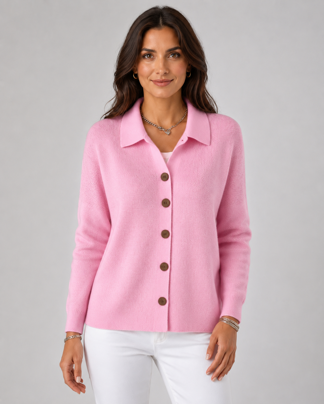 Women's Collared Knit Cardigan – Button Front, Stretch Fabric