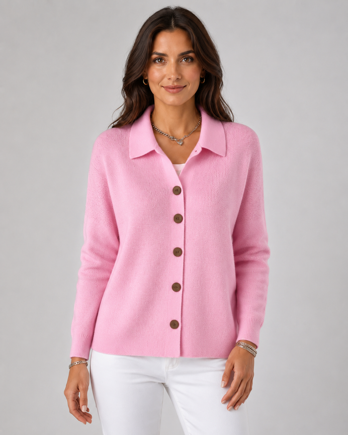 Women's Collared Knit Cardigan – Button Front, Stretch Fabric