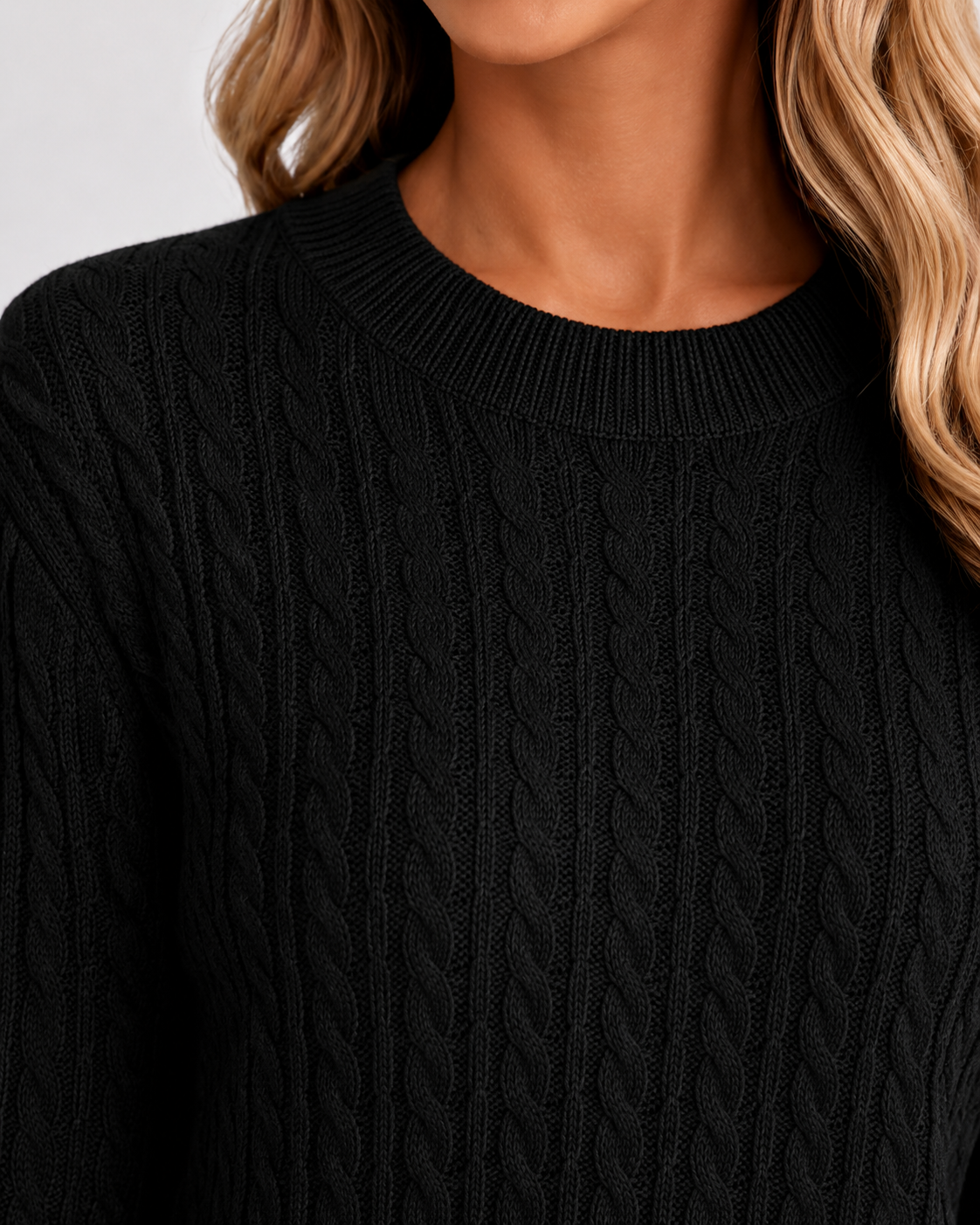 Women's Cable Knit Jumper – Crew Neck, Ribbed Cuffs