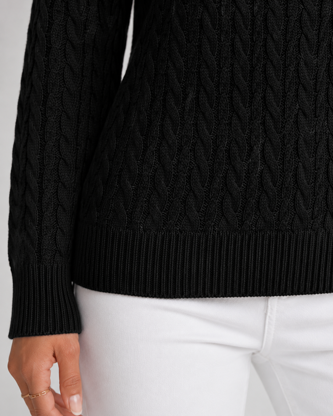 Women's Cable Knit Jumper – Crew Neck, Ribbed Cuffs