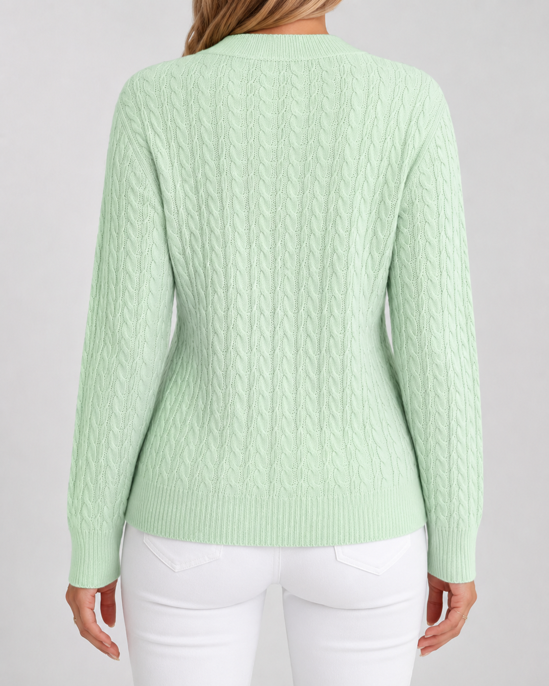 Women's Cable Knit Jumper – Crew Neck, Ribbed Cuffs