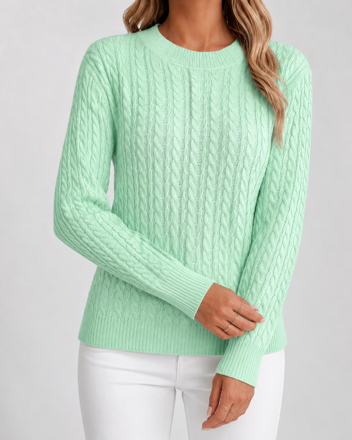 Women's Cable Knit Jumper – Crew Neck, Ribbed Cuffs
