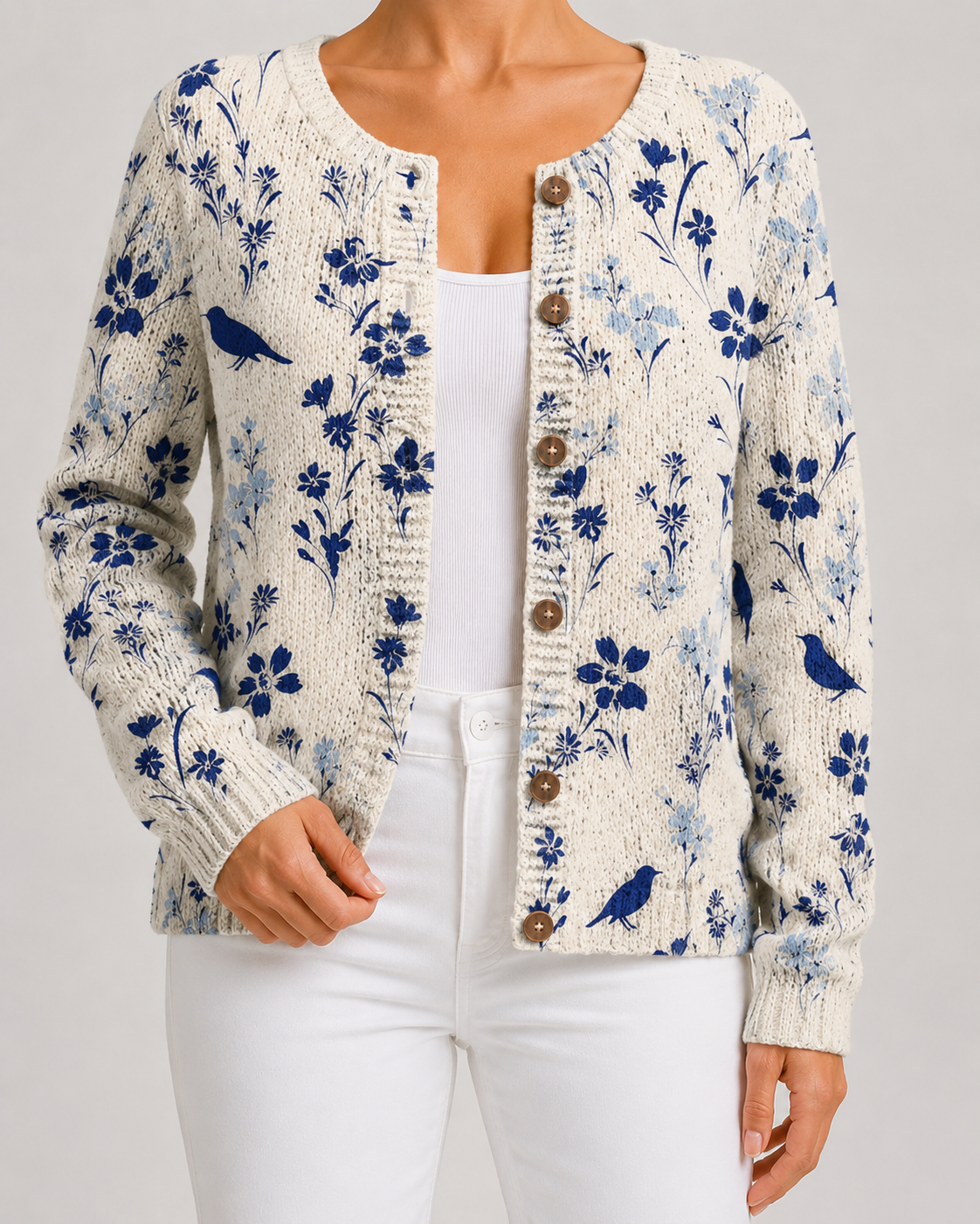 Women's Floral Knit Cardigan – Button Front, Relaxed Fit