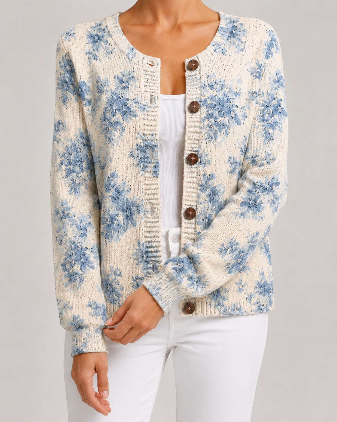 Women's Floral Knit Cardigan – Button Front, Relaxed Fit
