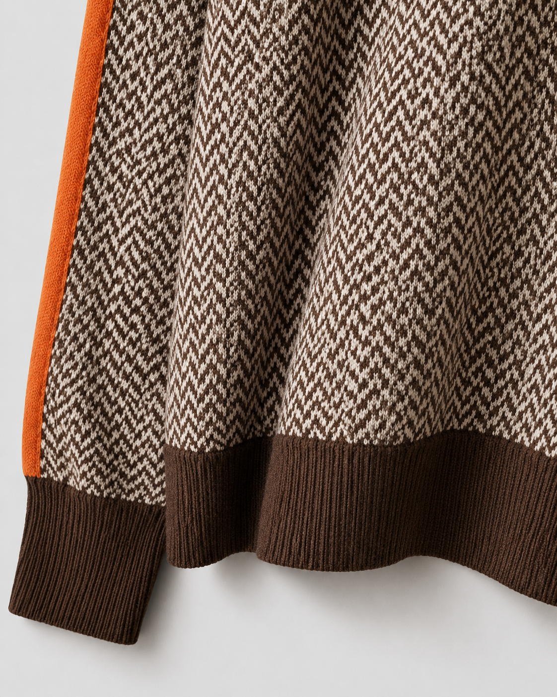 Women's Herringbone Turtleneck Jumper – Contrast Sleeves, Loose Fit