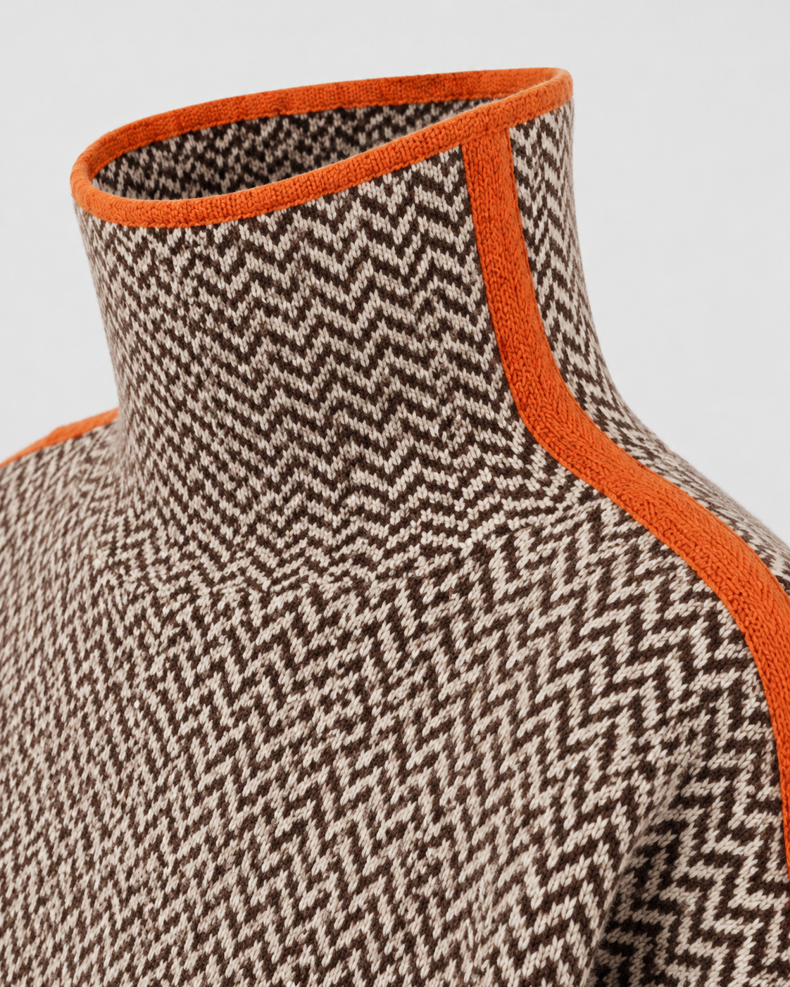 Women's Herringbone Turtleneck Jumper – Contrast Sleeves, Loose Fit