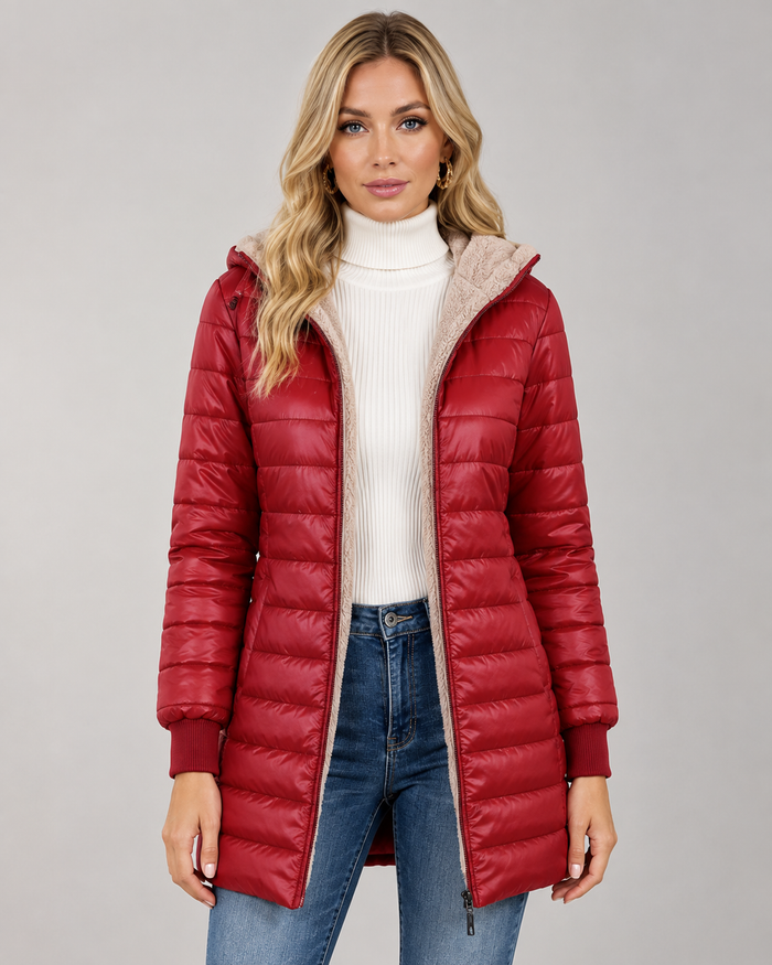 Women's Hooded Puffer Jacket – Quilted, Plush Lined