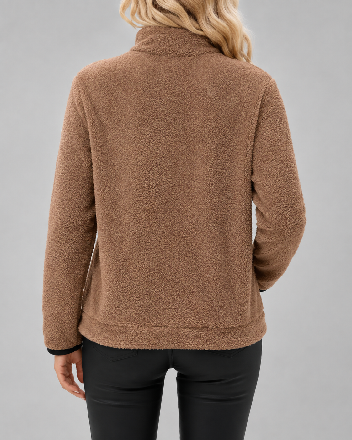 Women's Teddy Fleece Half Zip Jumper – Funnel Neck, Kangaroo Pocket