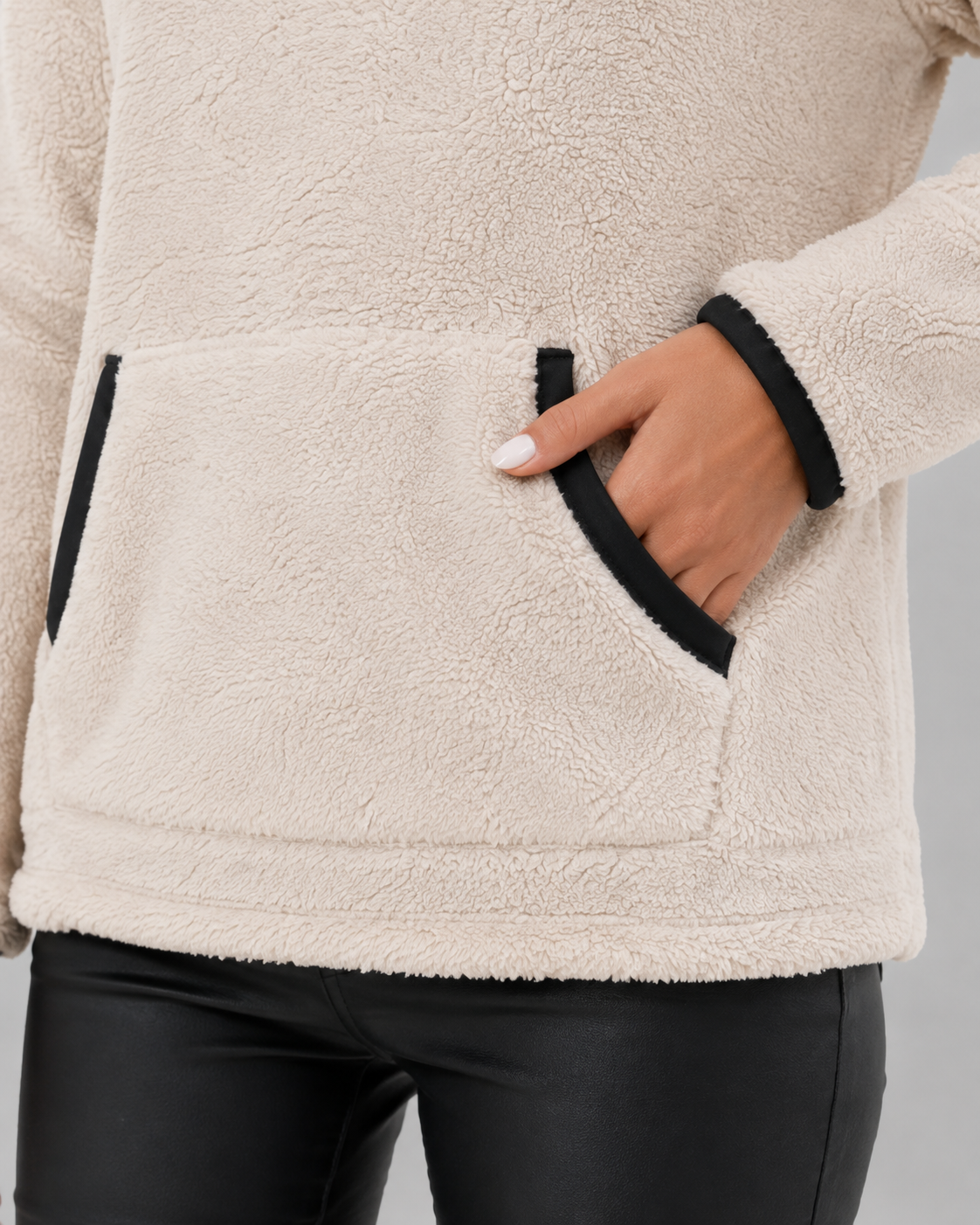 Women's Teddy Fleece Half Zip Jumper – Funnel Neck, Kangaroo Pocket