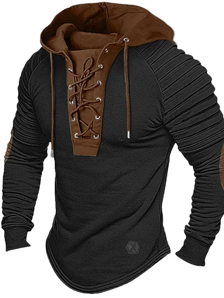Men's Knitted Hoodie Jumper – Wool Cashmere Blend, Lace-Up Front