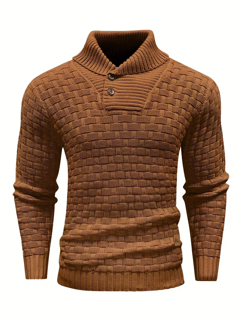 Men's Waffle Knit Button Front Casual Sweater Shirt