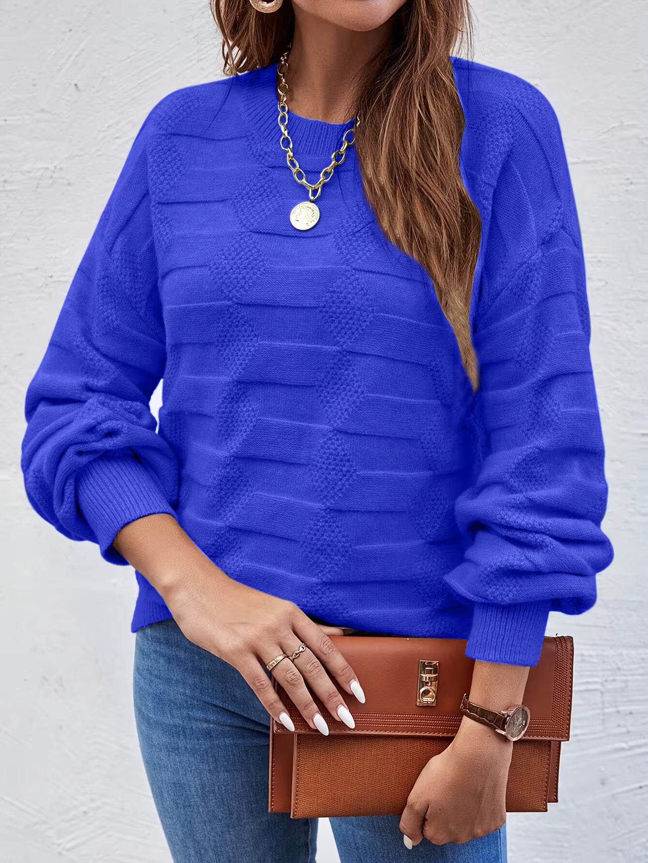 Women's Casual Crew Neck Long Sleeve Sweater Shirt