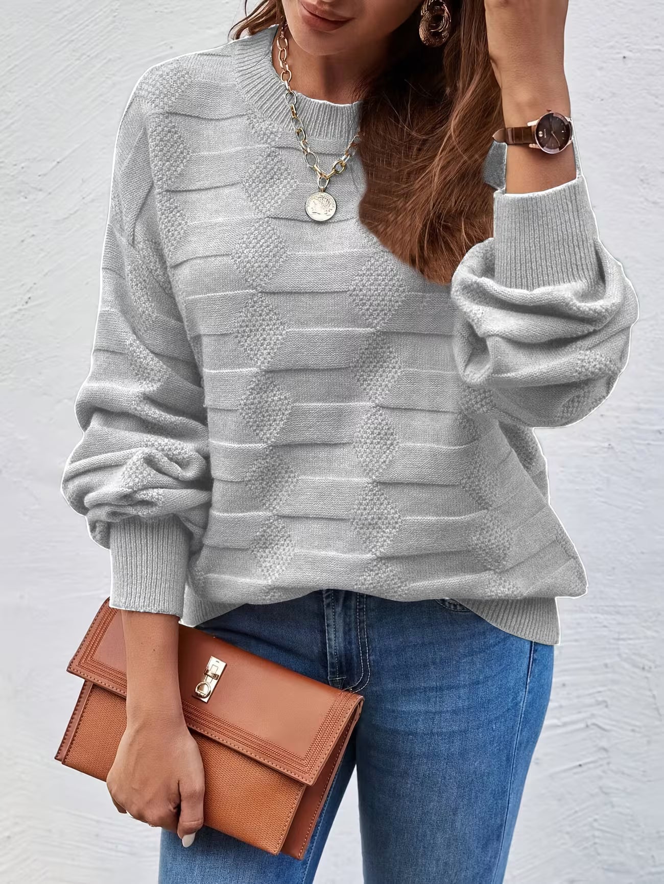 Women's Casual Crew Neck Long Sleeve Sweater Shirt