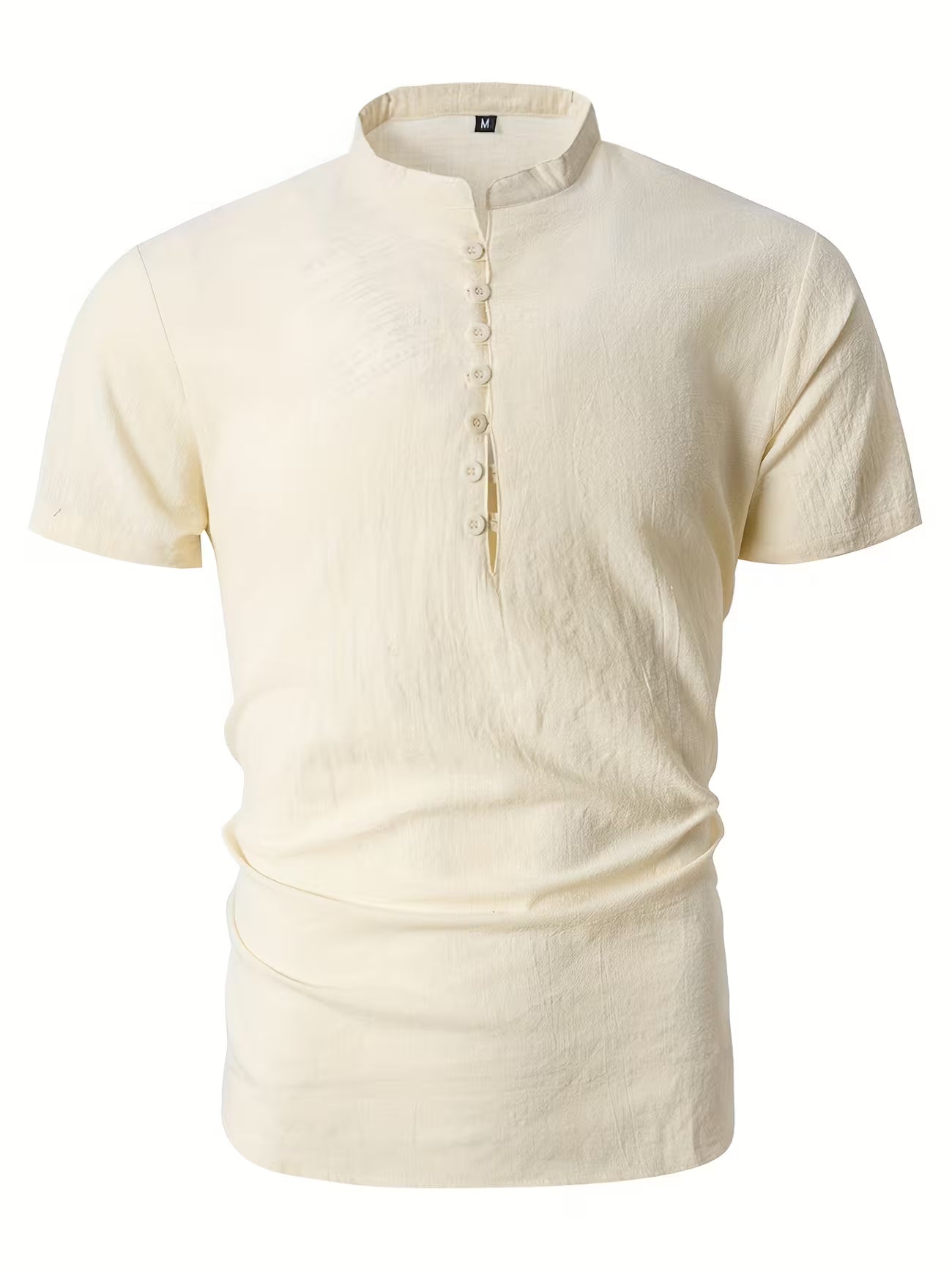 Mens Linen Stand Collar Short Sleeve Shirt