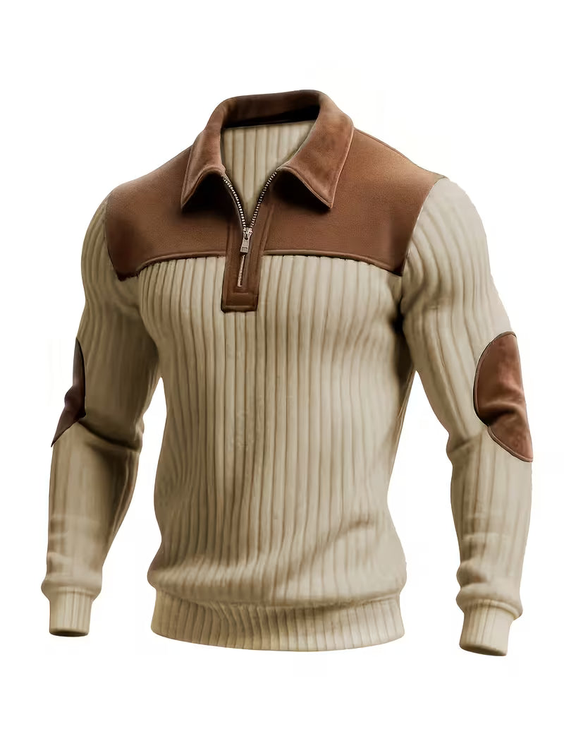 Mens Jacquard Knit Zip-neck Sweater Shirt