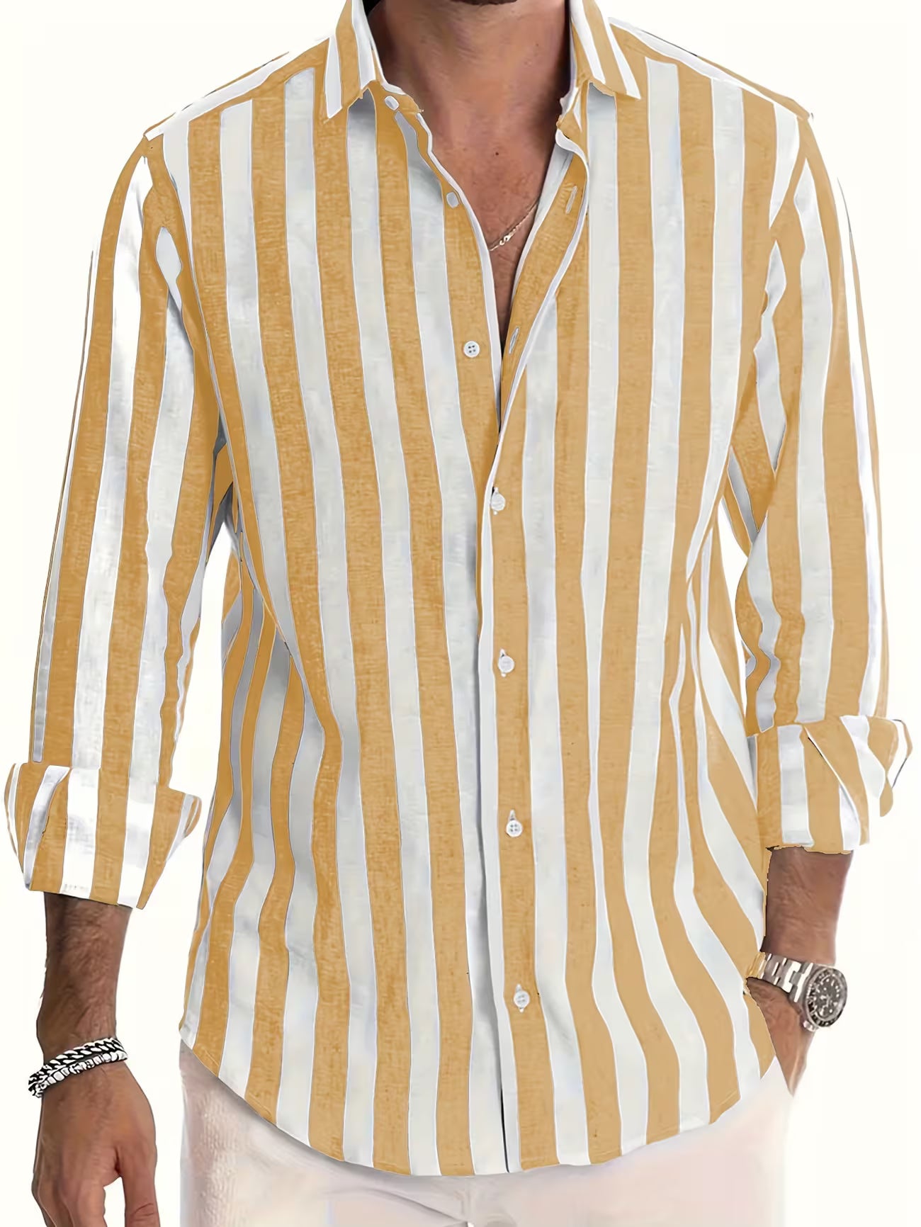 Men's Striped Long Sleeve Button-up Shirt