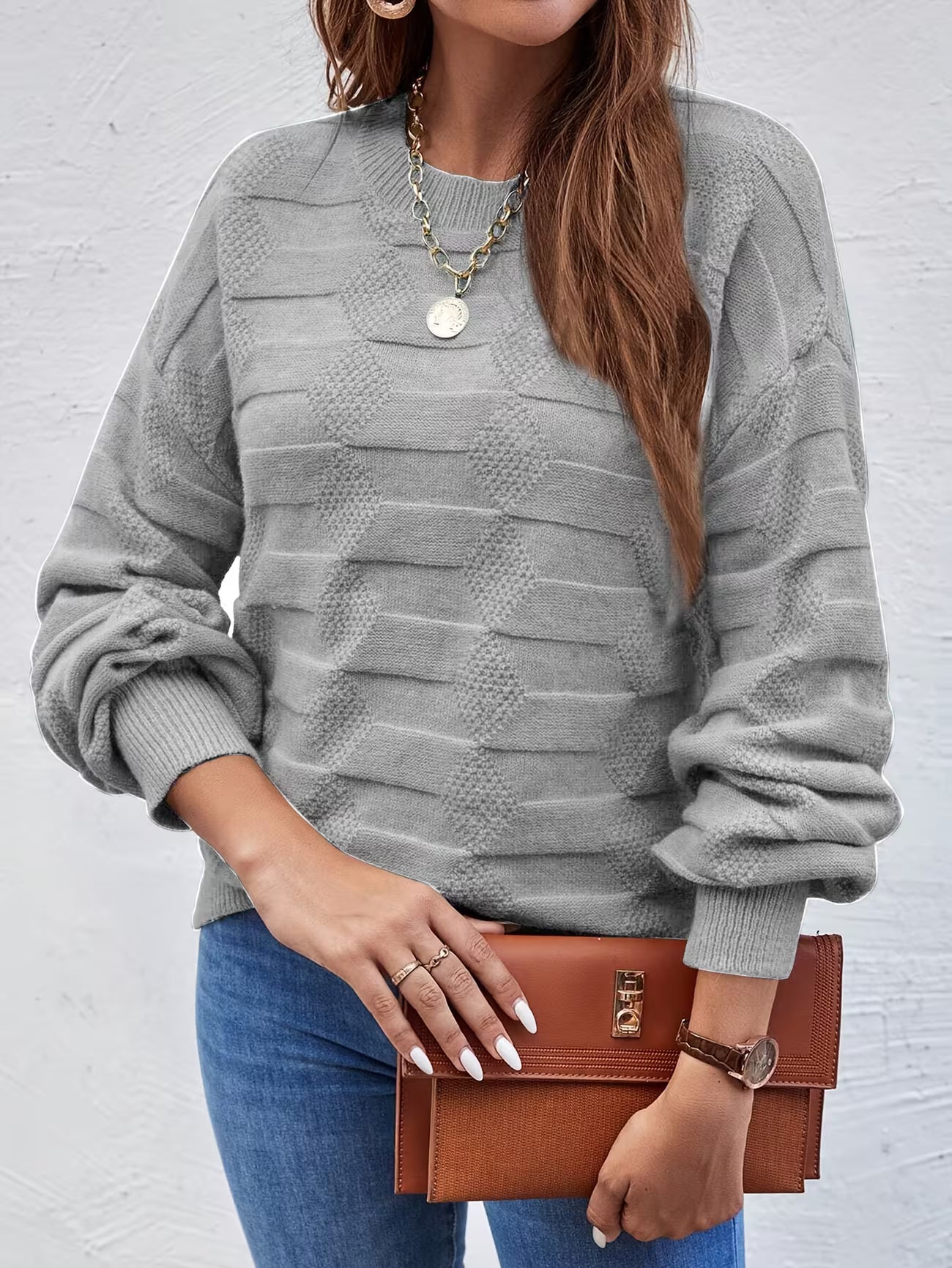 Women's Casual Crew Neck Long Sleeve Sweater Shirt