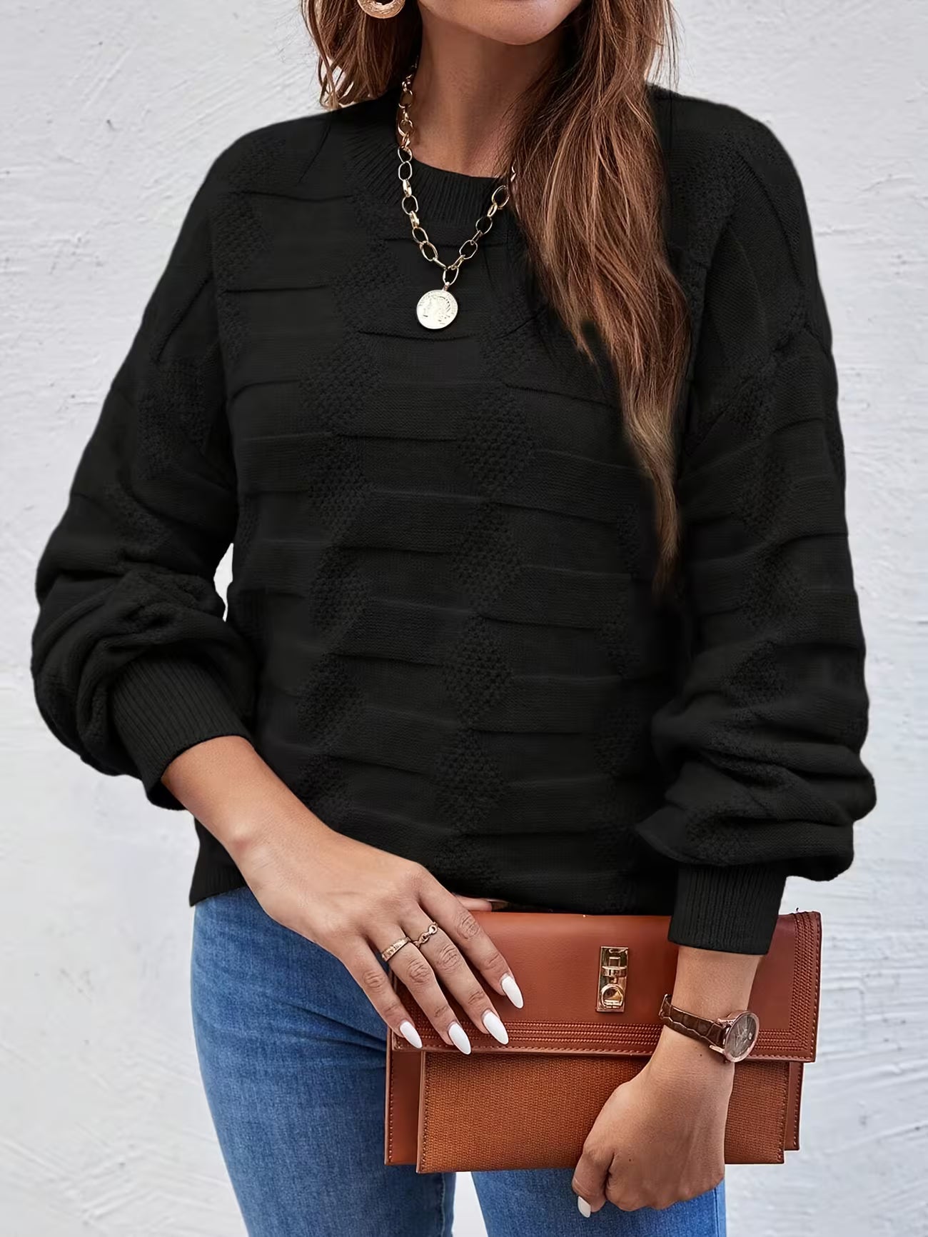 Women's Casual Crew Neck Long Sleeve Sweater Shirt