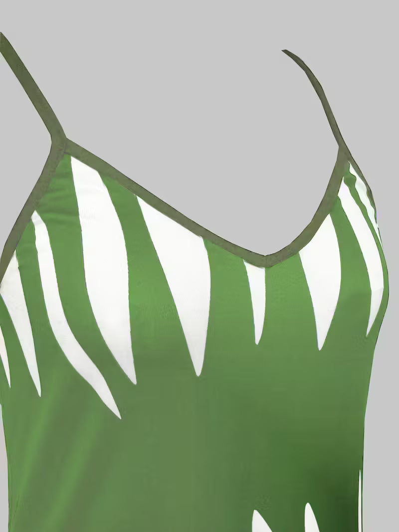 Women's Printed V-neck Slip Dress With Slim Straps
