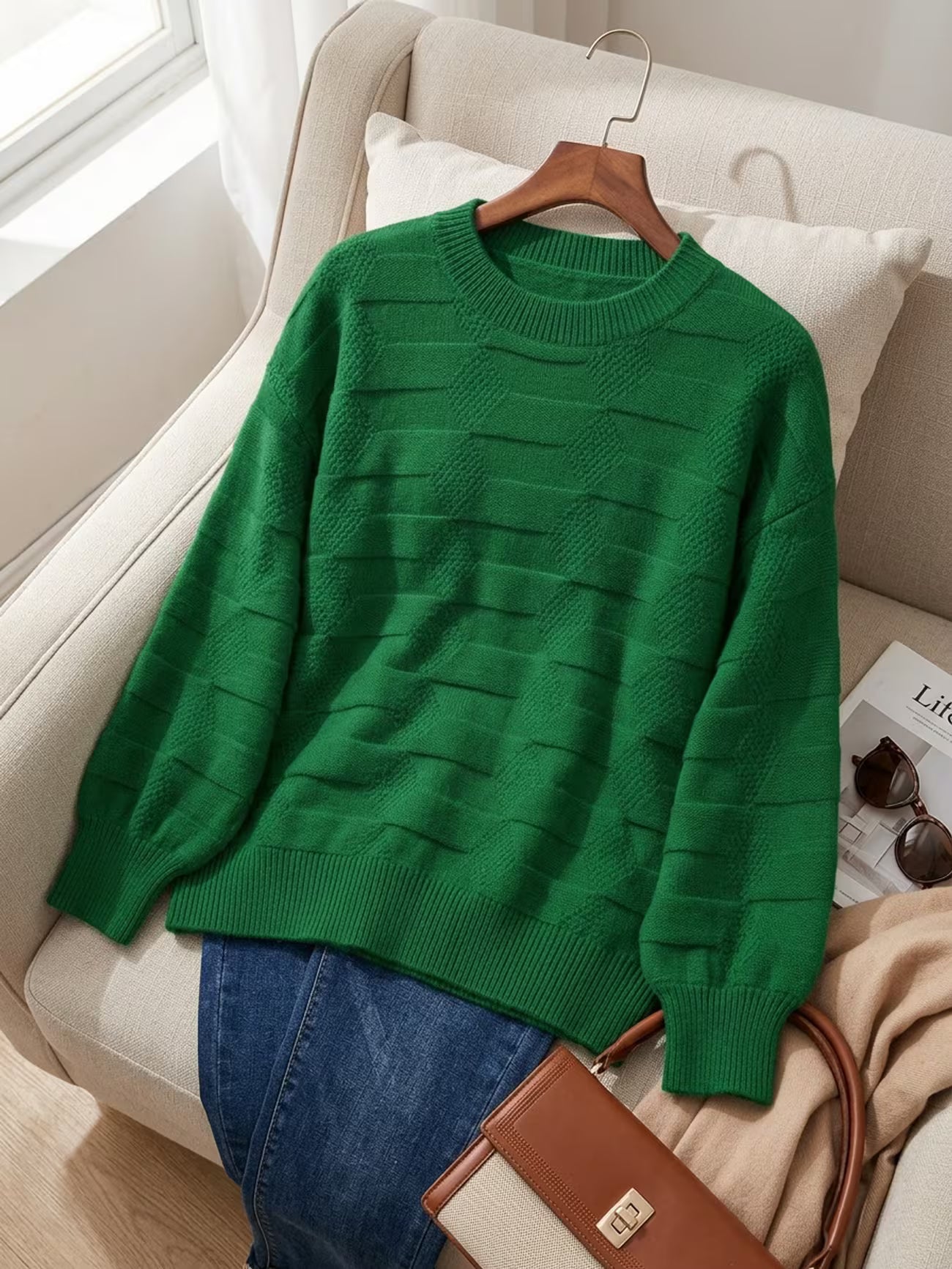 Women's Casual Crew Neck Long Sleeve Sweater Shirt