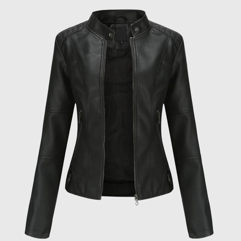 Women's Faux Leather Biker Jacket – Cropped Zip Up, Tailored Fit