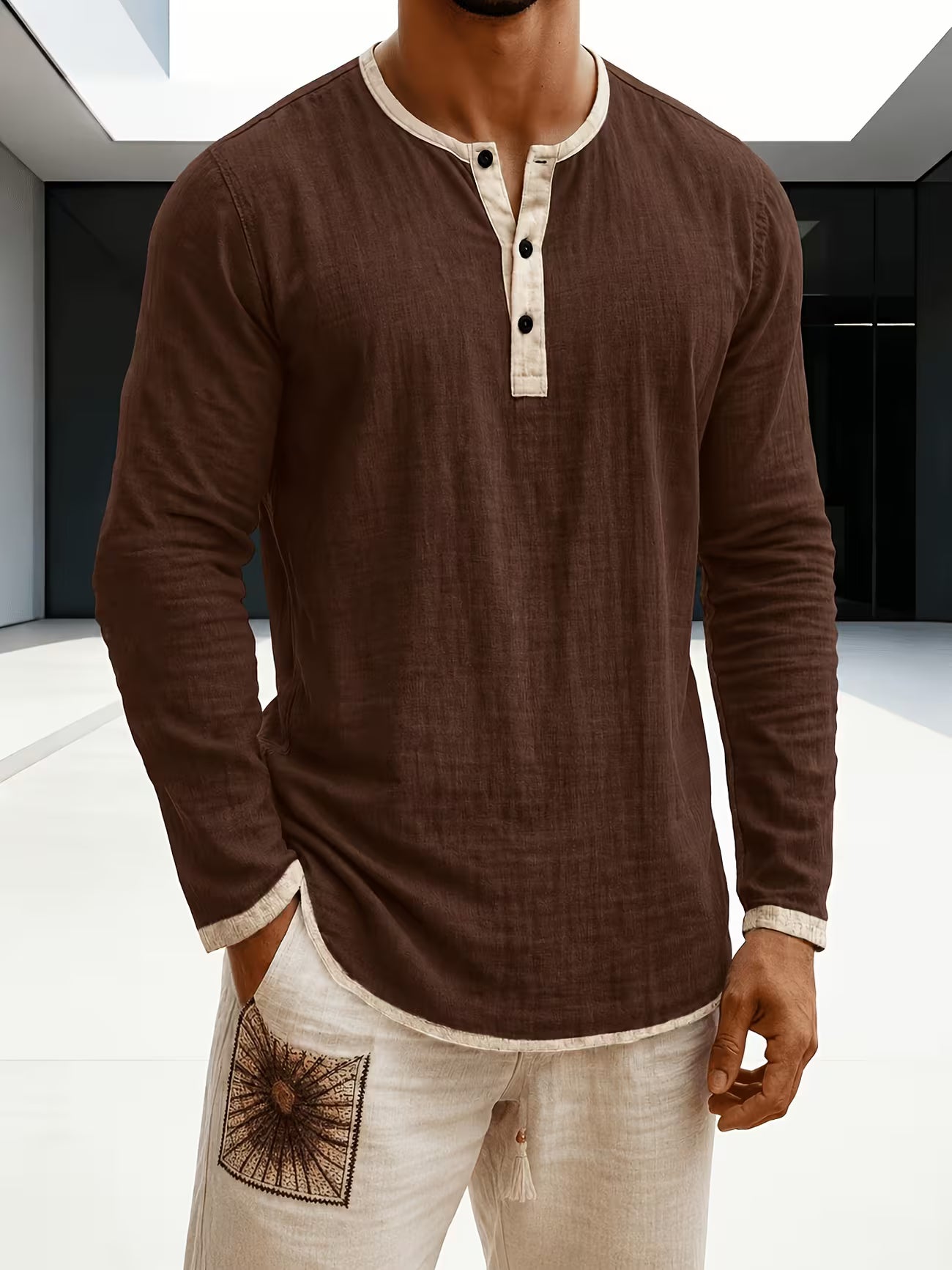 Men's Linen Button-up Beach Shirt