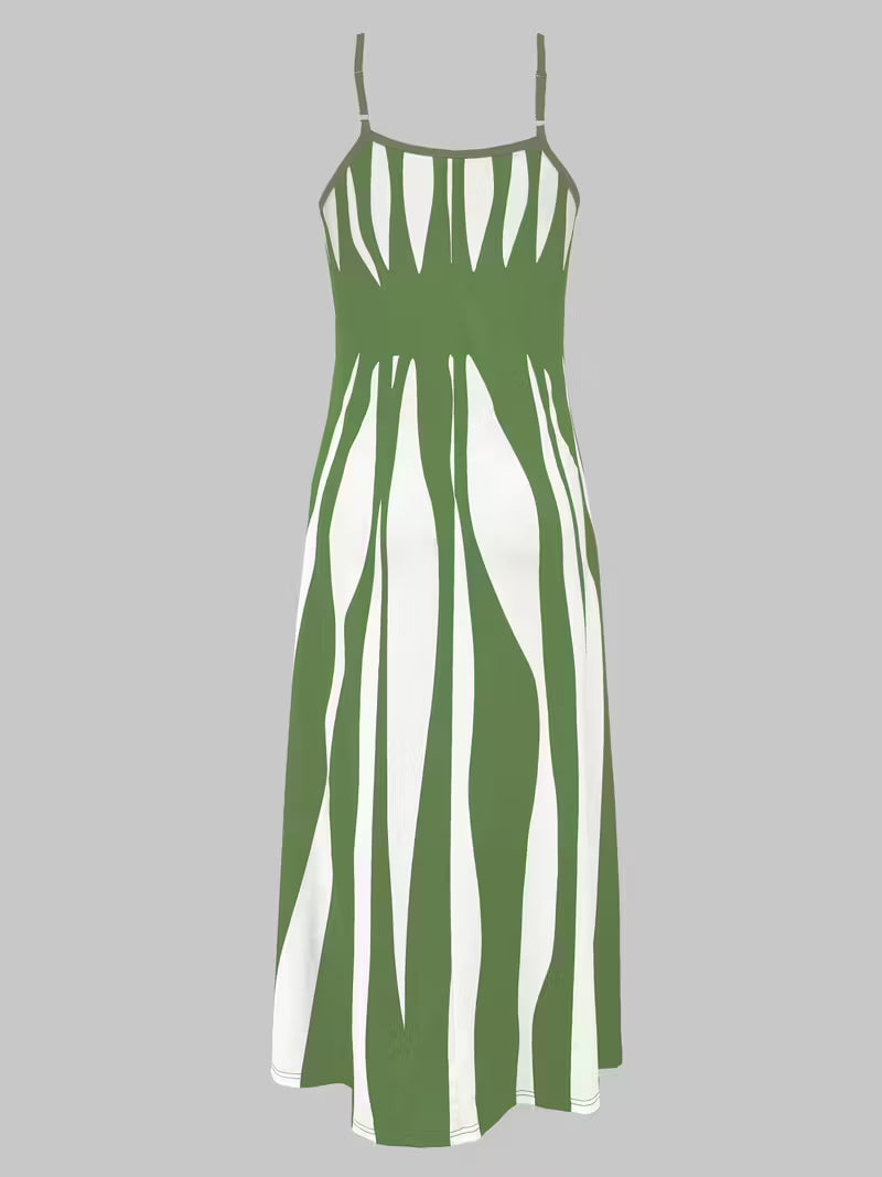 Women's Printed V-neck Slip Dress With Slim Straps