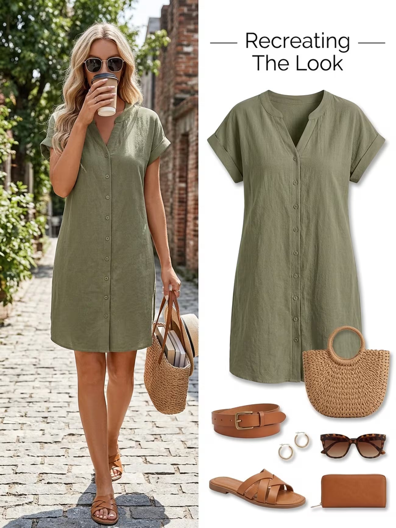 Women's Elegant V-neck Button Loose Fit Midi Dress Shirt