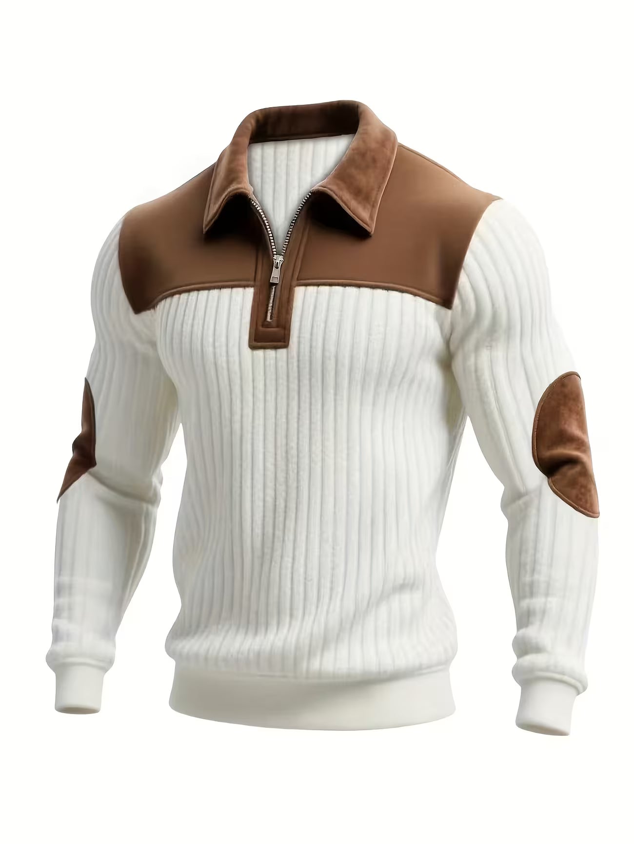 Men's Color Block Stand Collar Pullover Sweater Shirt