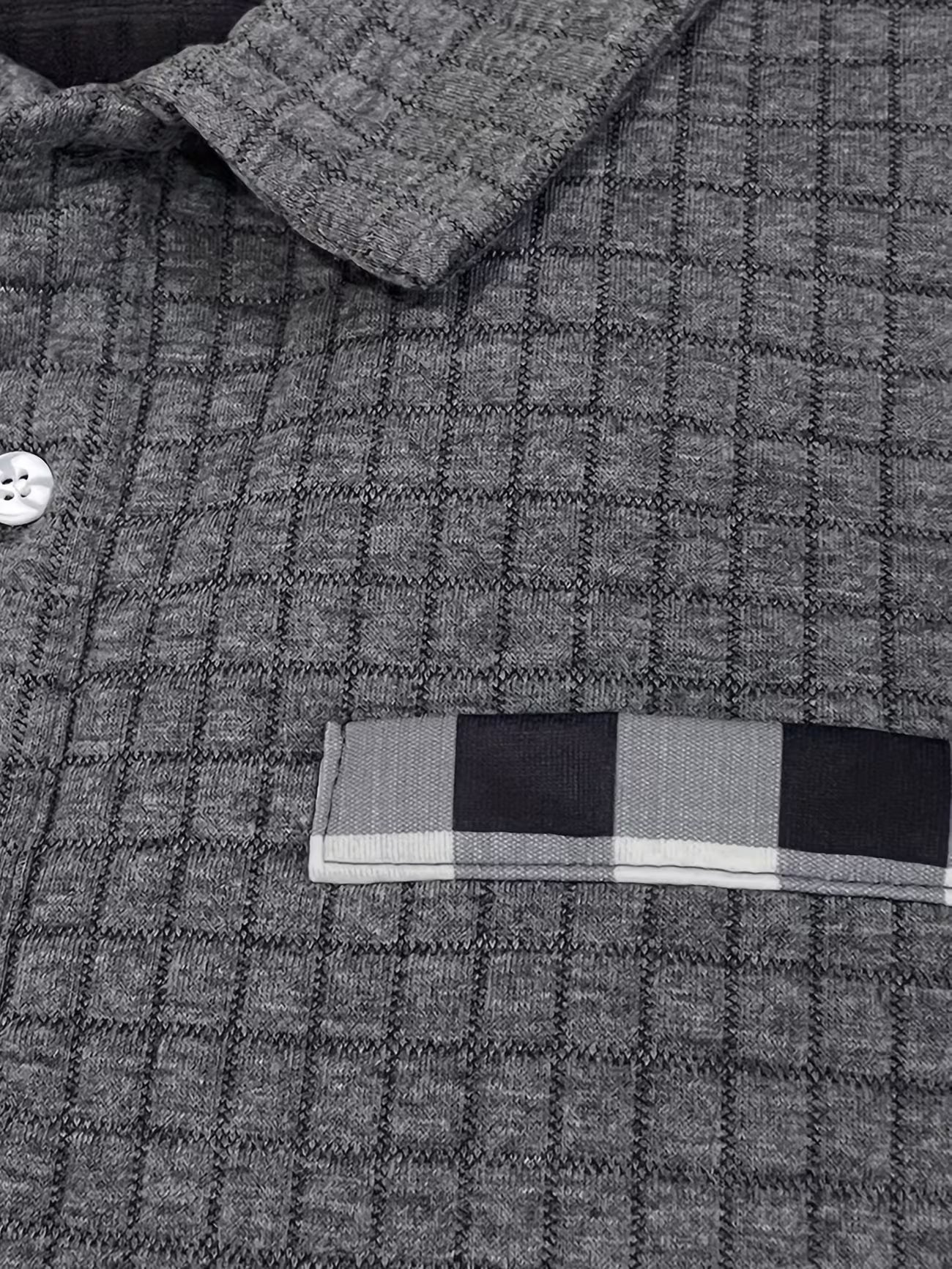 Men's Textured Grid Print Long Sleeve Lapel Shirt