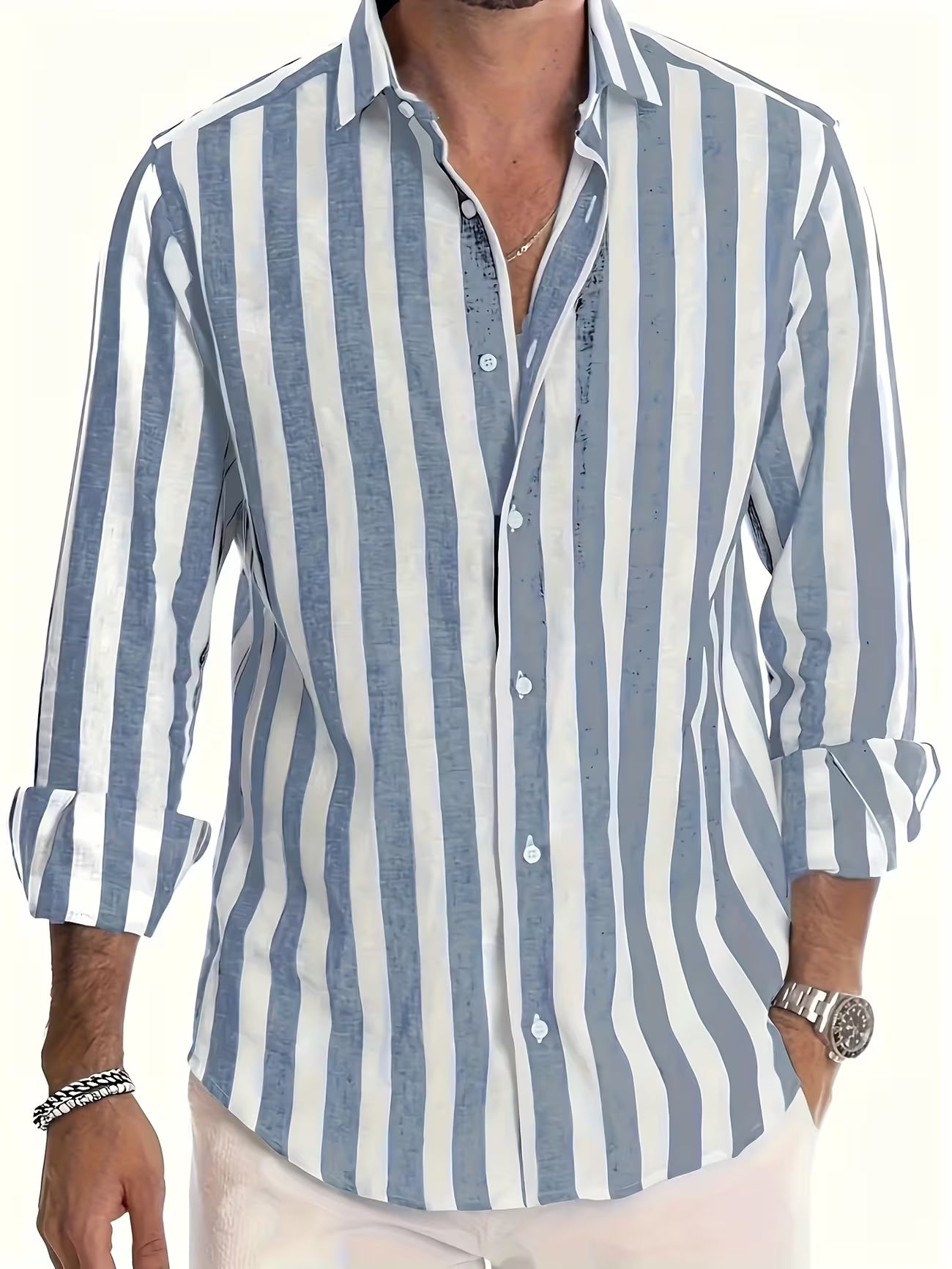Men's Striped Long Sleeve Button-up Shirt